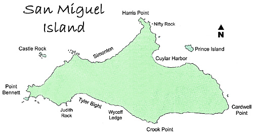 map of San Miguel Island, Channel Islands California